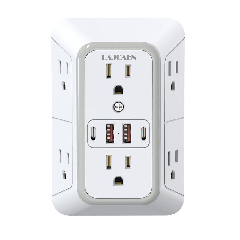 Wall Charger, Surge Protector, 6 Outlet Extender with 4 USB Charging Ports 3-Sided 1050J Power Strip Multi Plug Adapter Spaced for Home Travel Office