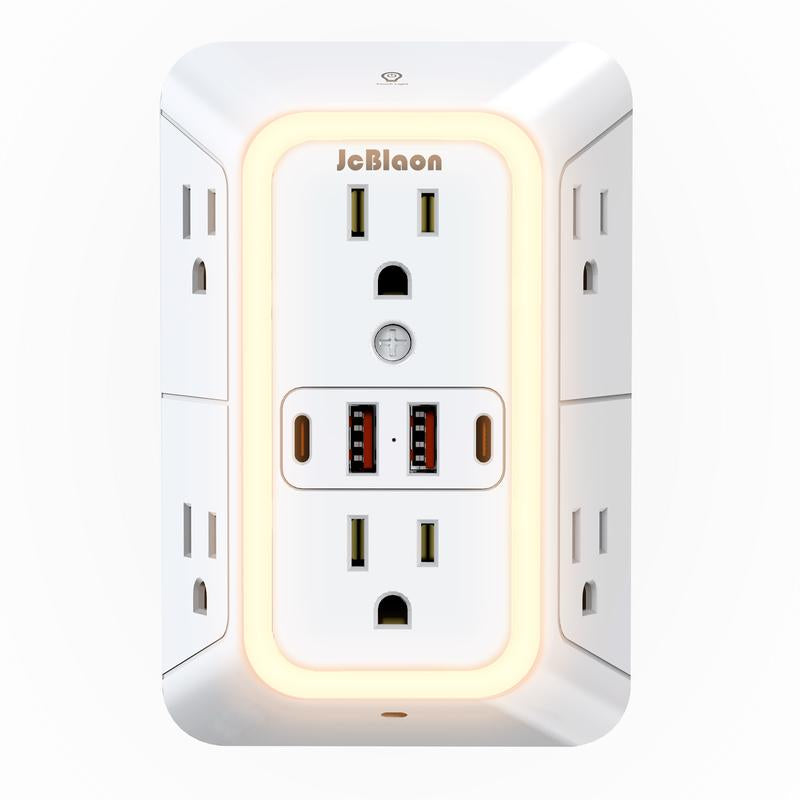 Wall Charger, Surge Protector, 6 Outlet Extender with 4 USB Charging Ports 3-Sided 1050J Power Strip Multi Plug Adapter Spaced for Home Travel Office