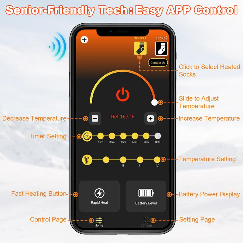 Heated Socks Rechargeable with 2* 8000Mah Batteries for Men Women, App & Battery Control, Washable, Perfect for Skiing, Hiking, Hunting and Outdoor Work