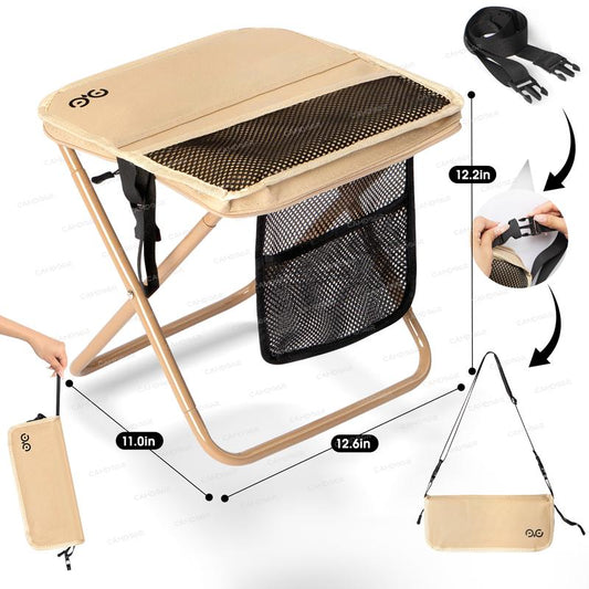 Camdoor Upgraded Foldable Stool Ultra Light 1.5 Lbs Max Load 500Lbs Portable Outdoor Chair with Side Pockets & Shoulder Strap for Camping Hiking Fishing BBQ