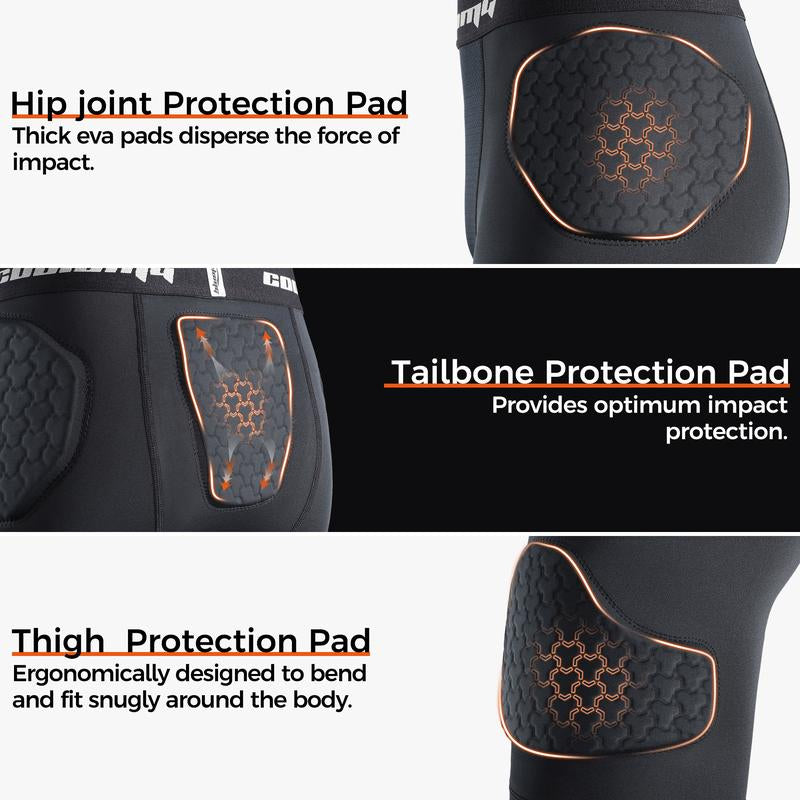 COOLOMG 5-Pad Youth Boys Football Girdle Padded Compression Shorts with Integrated Hip, Tailbone, Thigh Pads Girdles Impact Protection Protective
