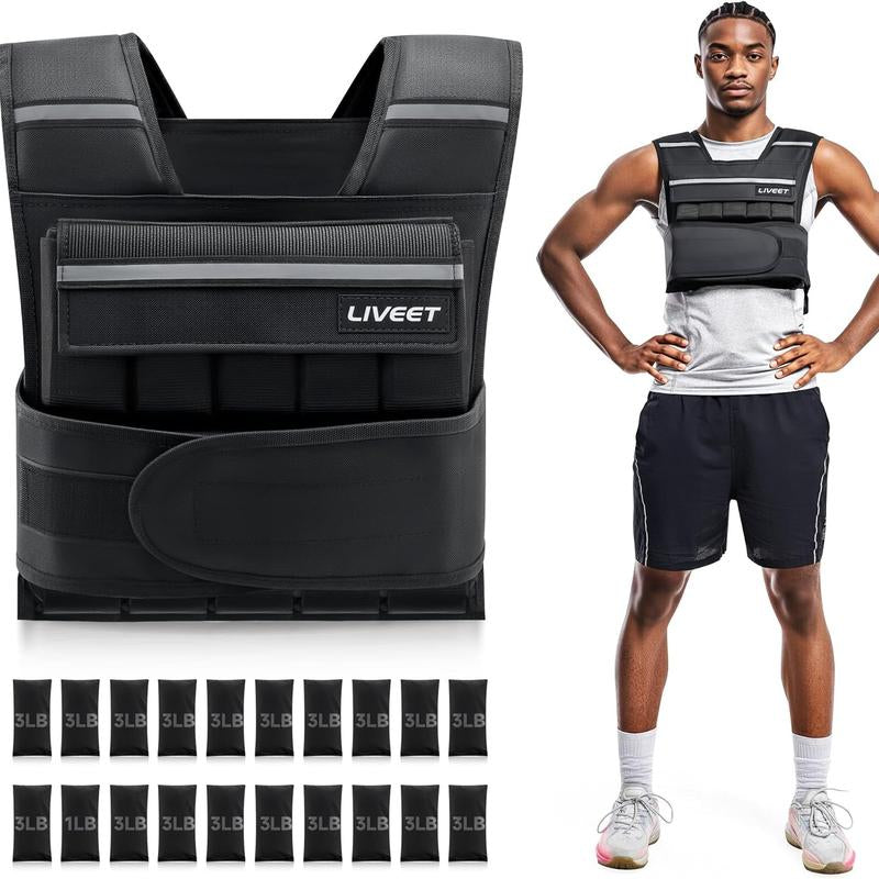 【Septemberrestock】Liveet Adjustable Iron Sand Weighted Vest for Men Women, 20Lb 30Lb 45Lb 60Lb Weight Vest with Removable Weights, Heavy Duty Running Vest with Reflective Strips for Walking Strength Training Calisthenics,Bone Health, Core & Posture Boost