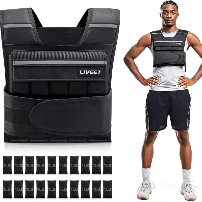【Septemberrestock】Liveet Adjustable Iron Sand Weighted Vest for Men Women, 20Lb 30Lb 45Lb 60Lb Weight Vest with Removable Weights, Heavy Duty Running Vest with Reflective Strips for Walking Strength Training Calisthenics,Bone Health, Core & Posture Boost