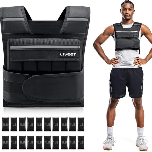 【Septemberrestock】Liveet Adjustable Iron Sand Weighted Vest for Men Women, 20Lb 30Lb 45Lb 60Lb Weight Vest with Removable Weights, Heavy Duty Running Vest with Reflective Strips for Walking Strength Training Calisthenics,Bone Health, Core & Posture Boost