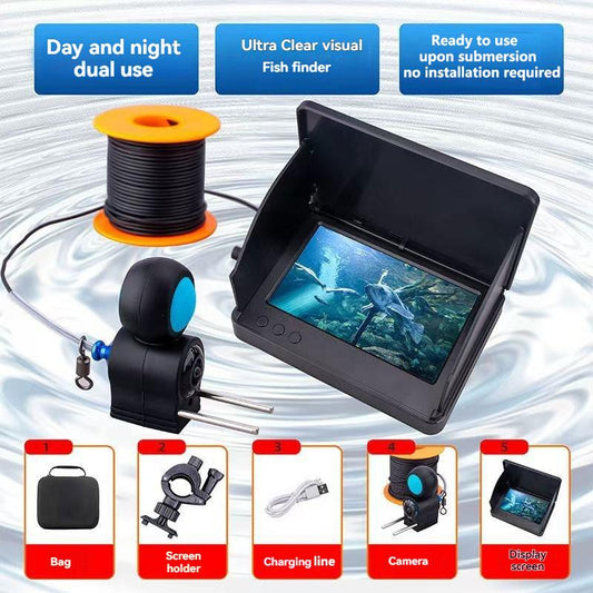 Outdoor Fishing Fish Detector, 4.3-Inch IPS Screen, Three Sided Sunshade, Better Career, Fishing Monitor, 1000 Brightness, Fish Detector, an Excellent Gift for Fishing Enthusiasts