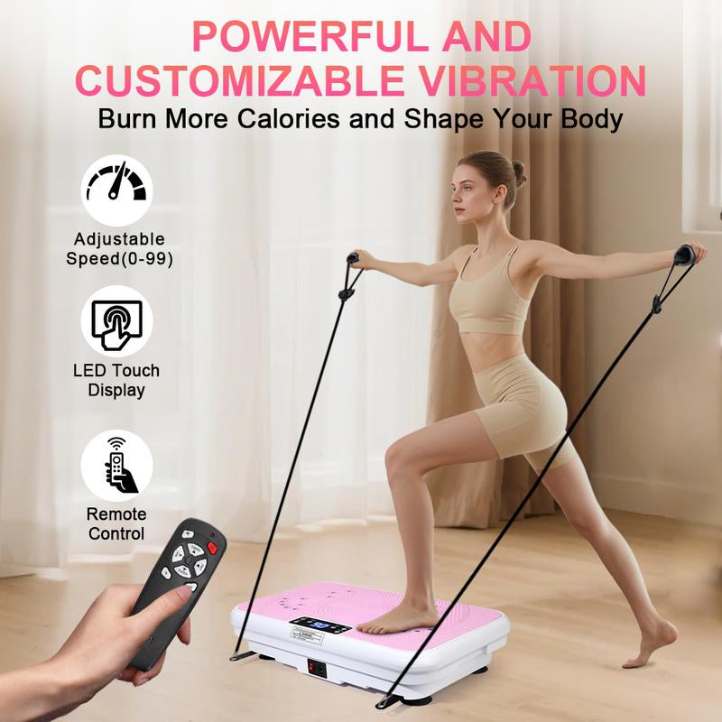ROTAI Vibration Plates Exercise Machine 300Bs Capacity Lymphatic Drainage Machine Full Body Workout Vibration Plate with 2 Resistance Bands for Wellness and Fitness Home Gym Equipment