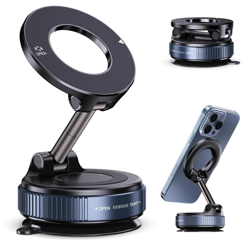 360 Magnetic Phone Holder Car, Foldable and Retractable Hands-Free Suction Cup Phone Mount for Car/Gym/Mirror/Smooth Surface, Compatible with Iphone 15/16/17 Promax