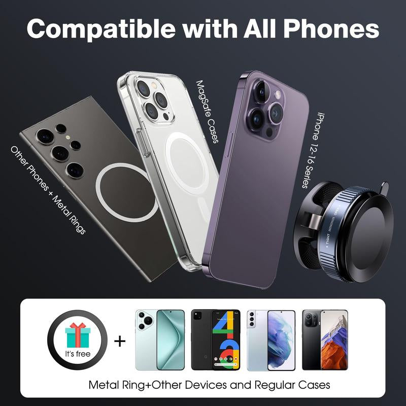 360 Magnetic Phone Holder Car, Foldable and Retractable Hands-Free Suction Cup Phone Mount for Car/Gym/Mirror/Smooth Surface, Compatible with Iphone 15/16/17 Promax