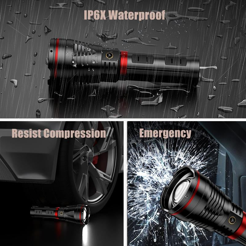 SKYFIRE Model 1209 – 2800 Lumen Rechargeable LED Flashlight, Ultra-Bright, 3 Lighting Modes, Waterproof, with Shoulder Strap – Ideal for Camping, Emergency, Hiking, and Outdoor Use