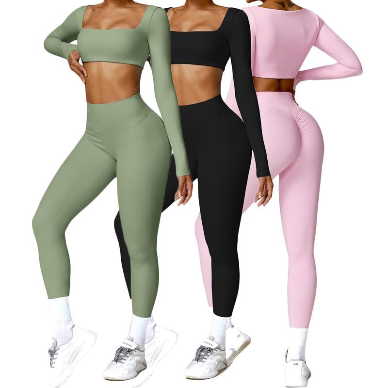 Women Skinny Jumpsuit Solid Color Ribbed Knit Long Sleeve Square Neck Bodycon Jumpsuit Romper Work Out Sport Yoga Playsuits