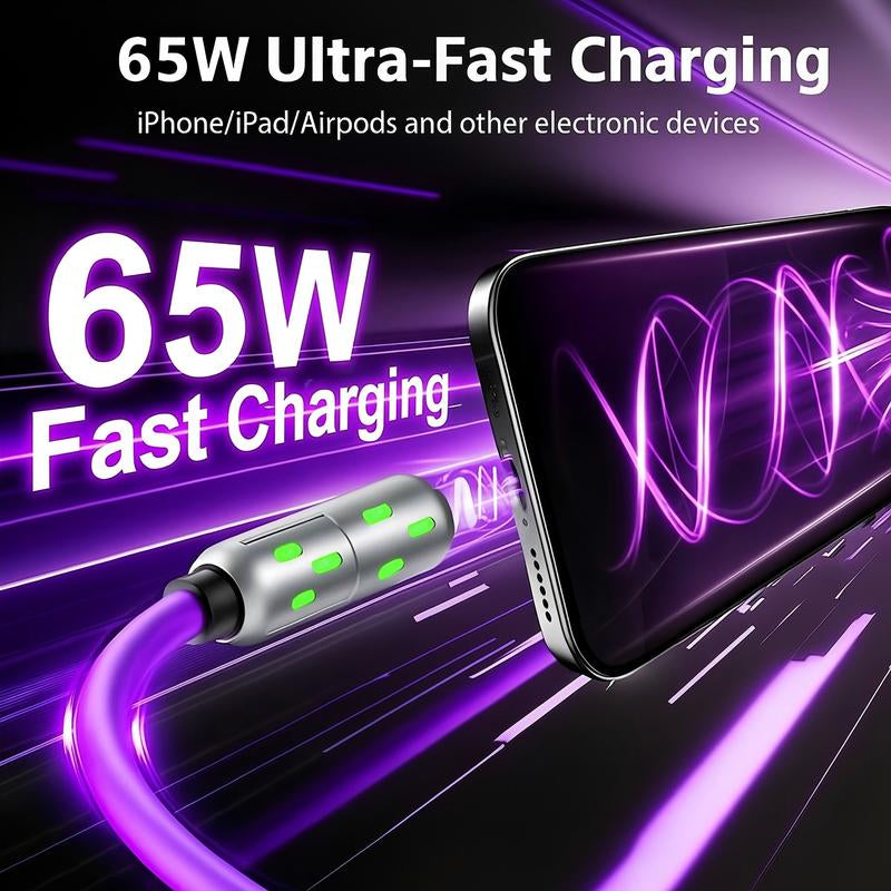 [Buy 1 Get 1 Free] 6.6Ft 4-In-1 Multi USB Charging Cable with USB A,Type C,Lightning-Max65W Fast Charging & Data Sync for Iphone16/15,Ipad Pro, Samsung & Laptops Fast Charger Usb Cable 4-In-1 Fast Breathing Light -Max 1 Usb-C Data 4 1 Charging Cable O