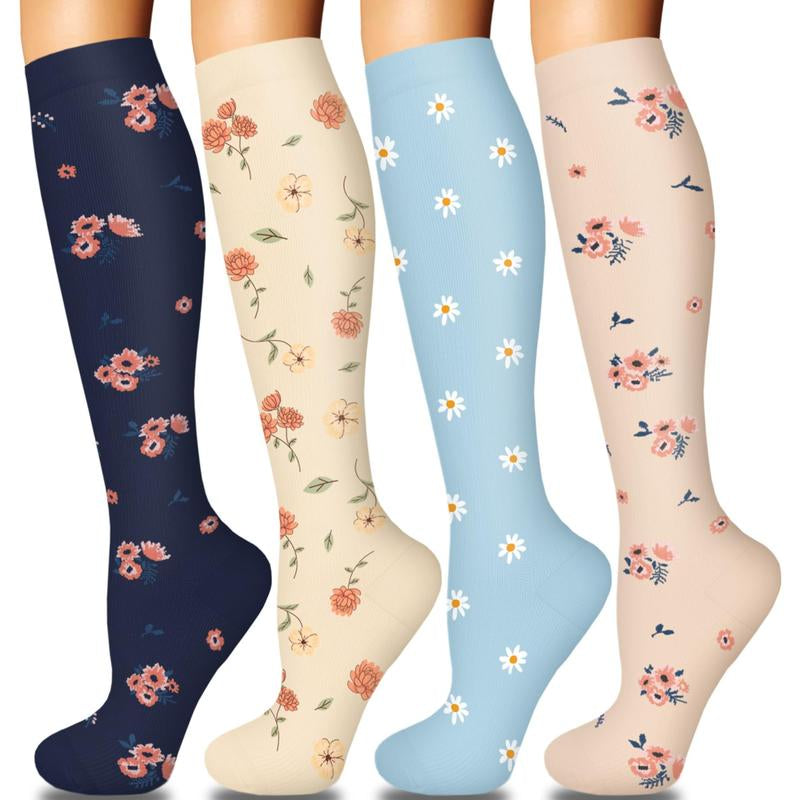 Tinylemon 4 Pairs Halloween Compression Socks for Women Men Best for Running Athletic Nursing Activities Enhance Circulation Support