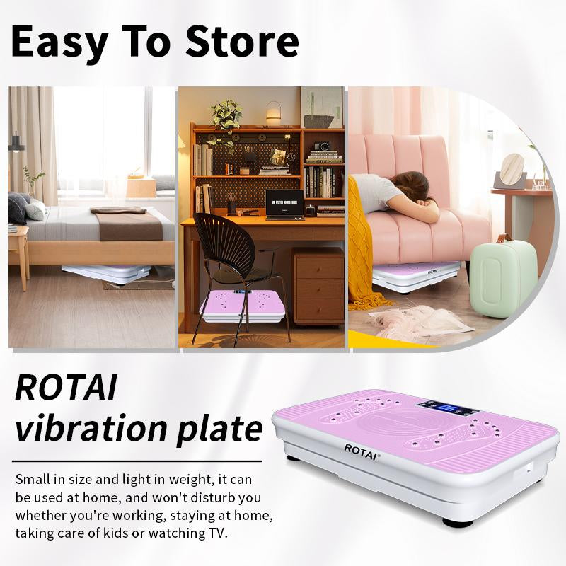 ROTAI Vibration Plates Exercise Machine 300Bs Capacity Lymphatic Drainage Machine Full Body Workout Vibration Plate with 2 Resistance Bands for Wellness and Fitness Home Gym Equipment
