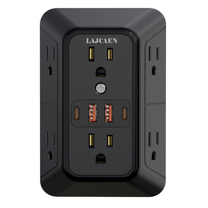 Wall Charger, Surge Protector, 6 Outlet Extender with 4 USB Charging Ports 3-Sided 1050J Power Strip Multi Plug Adapter Spaced for Home Travel Office