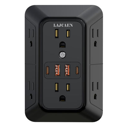 Wall Charger, Surge Protector, 6 Outlet Extender with 4 USB Charging Ports 3-Sided 1050J Power Strip Multi Plug Adapter Spaced for Home Travel Office