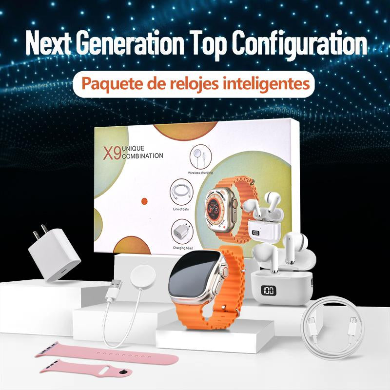 6-In-1 Smartwatch Kit: Smartwatch, Bluetooth Headphones, 20W Fast Charger, Type-C Fast-Charging Cable, Adapter, and Audio Support—Compact and Portable. Headphone Device.