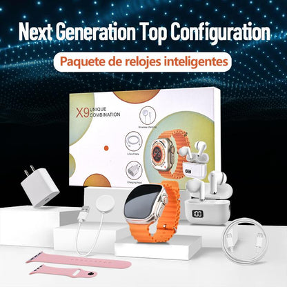 6-In-1 Smartwatch Kit: Smartwatch, Bluetooth Headphones, 20W Fast Charger, Type-C Fast-Charging Cable, Adapter, and Audio Support—Compact and Portable. Headphone Device.