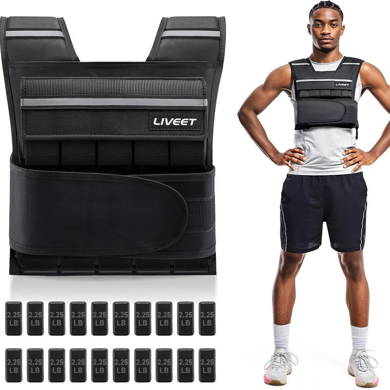 【Septemberrestock】Liveet Adjustable Iron Sand Weighted Vest for Men Women, 20Lb 30Lb 45Lb 60Lb Weight Vest with Removable Weights, Heavy Duty Running Vest with Reflective Strips for Walking Strength Training Calisthenics,Bone Health, Core & Posture Boost
