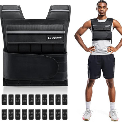 【Septemberrestock】Liveet Adjustable Iron Sand Weighted Vest for Men Women, 20Lb 30Lb 45Lb 60Lb Weight Vest with Removable Weights, Heavy Duty Running Vest with Reflective Strips for Walking Strength Training Calisthenics,Bone Health, Core & Posture Boost