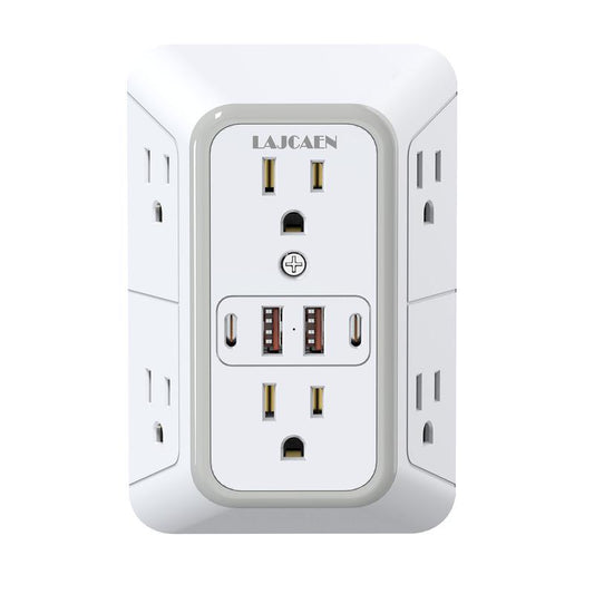 Wall Charger, Surge Protector, 6 Outlet Extender with 4 USB Charging Ports 3-Sided 1050J Power Strip Multi Plug Adapter Spaced for Home Travel Office