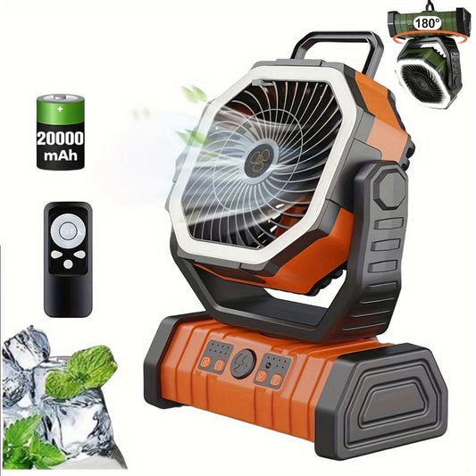 20000Mah Portable LED Camping Fan and Light with Remote Control - USB Charging, Long Battery Life, Adjustable Hanging Design, Suitable for Outdoor Camping, Fishing, and Hiking, Camping Accessories,Ventilador Recargable