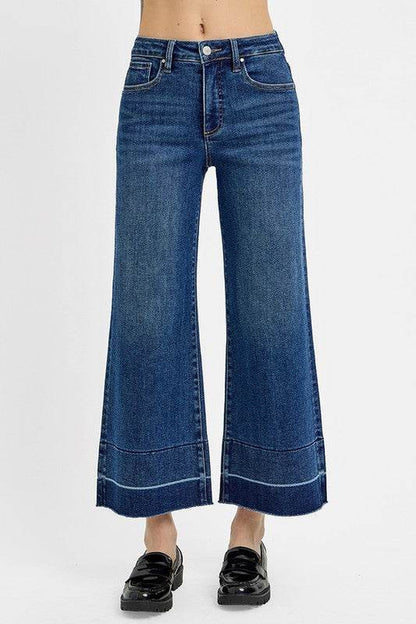 RISEN Full Size Tummy Control High Rise Crop Wide Hem Jeans plus Size