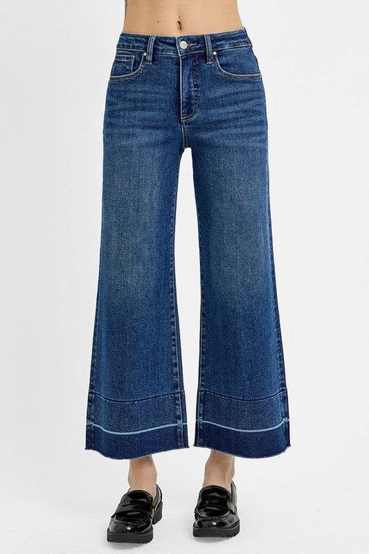 RISEN Full Size Tummy Control High Rise Crop Wide Hem Jeans plus Size