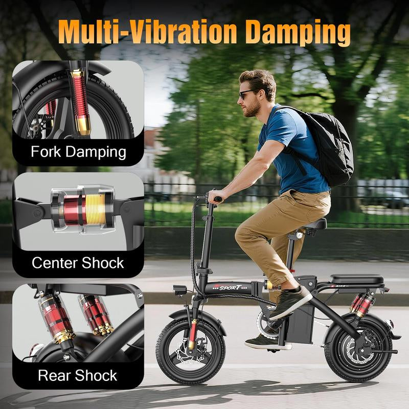 【Get It for $100 Less than Amazon!】Azhar Z8 BIKE | Peak 1200W | 25MPH | 14" Pneumatic Tires | 22-40 Mile Range L Rear Disc Brake L Foldable L Two Seats