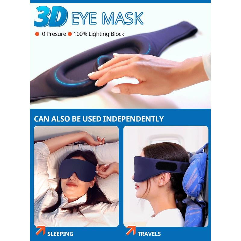 Airplane Head Strap 3D Eye Mask Travel Pillow Alternative for Long Flight 360° Support Sleep Hold Stop Bobblehead Ultra-Compact Lightweight Black