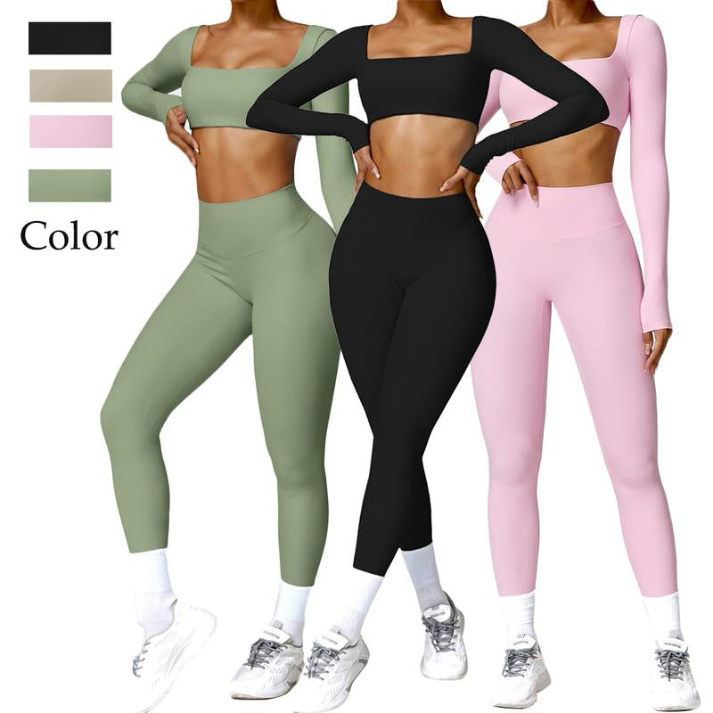 Women Skinny Jumpsuit Solid Color Ribbed Knit Long Sleeve Square Neck Bodycon Jumpsuit Romper Work Out Sport Yoga Playsuits