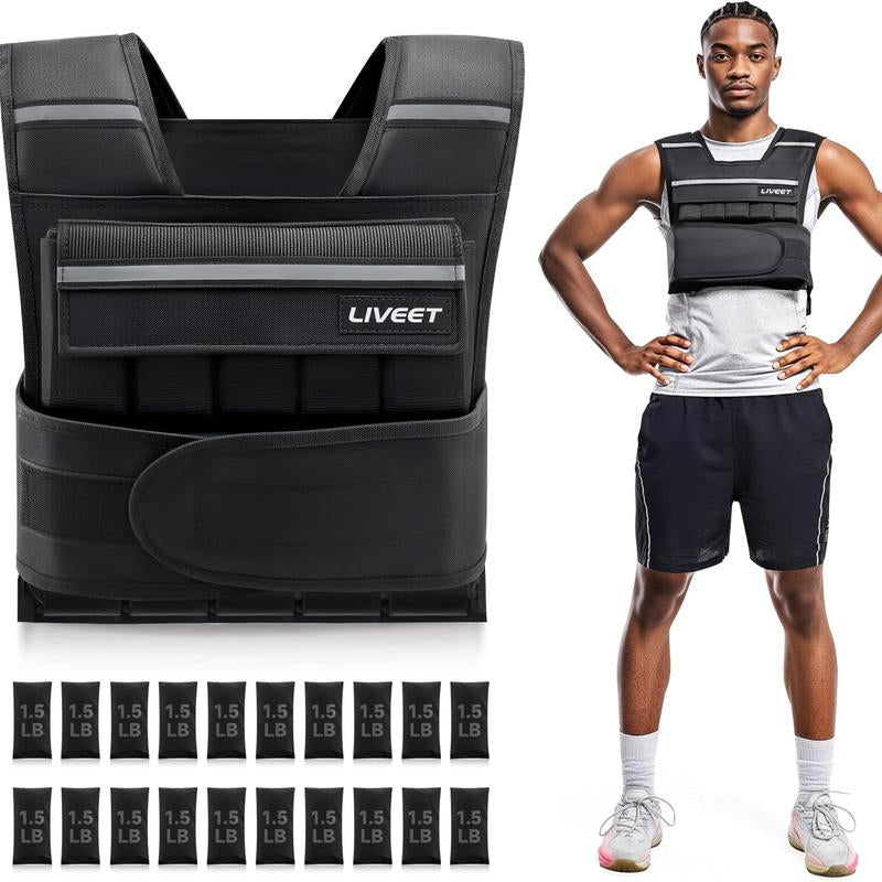 【Septemberrestock】Liveet Adjustable Iron Sand Weighted Vest for Men Women, 20Lb 30Lb 45Lb 60Lb Weight Vest with Removable Weights, Heavy Duty Running Vest with Reflective Strips for Walking Strength Training Calisthenics,Bone Health, Core & Posture Boost