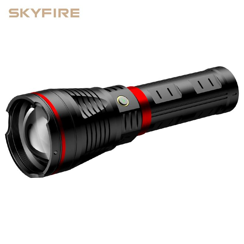 SKYFIRE Model 1209 – 2800 Lumen Rechargeable LED Flashlight, Ultra-Bright, 3 Lighting Modes, Waterproof, with Shoulder Strap – Ideal for Camping, Emergency, Hiking, and Outdoor Use