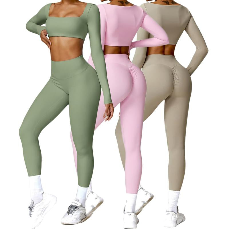 Women Skinny Jumpsuit Solid Color Ribbed Knit Long Sleeve Square Neck Bodycon Jumpsuit Romper Work Out Sport Yoga Playsuits