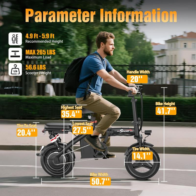 【Get It for $100 Less than Amazon!】Azhar Z8 BIKE | Peak 1200W | 25MPH | 14" Pneumatic Tires | 22-40 Mile Range L Rear Disc Brake L Foldable L Two Seats
