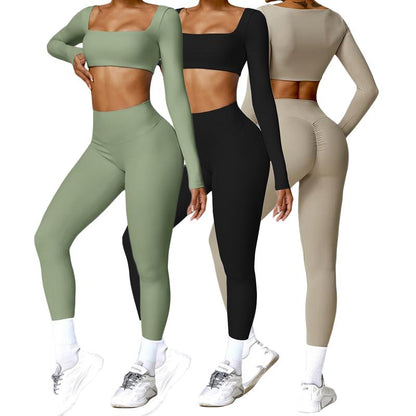 Women Skinny Jumpsuit Solid Color Ribbed Knit Long Sleeve Square Neck Bodycon Jumpsuit Romper Work Out Sport Yoga Playsuits