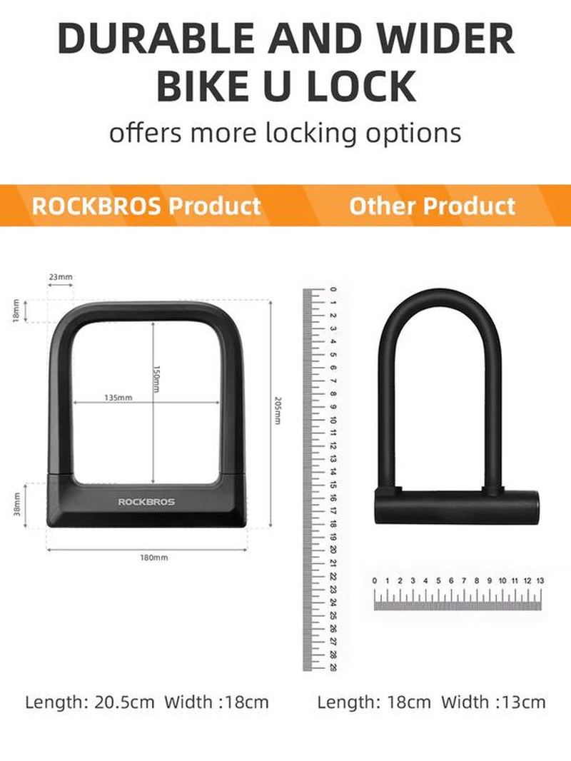 ROCKBROS Bike U Lock Heavy Duty anti Theft Carbon Steel Bicycle Lock Suitable for Road, Mountain, and Scooter Bikes
