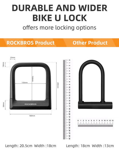 ROCKBROS Bike U Lock Heavy Duty anti Theft Carbon Steel Bicycle Lock Suitable for Road, Mountain, and Scooter Bikes