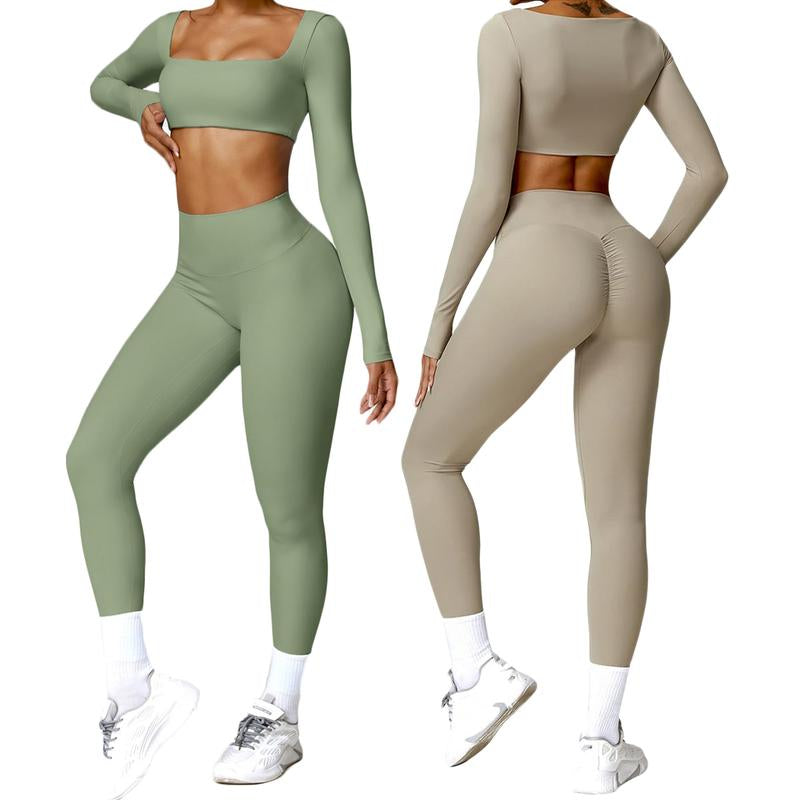 Women Skinny Jumpsuit Solid Color Ribbed Knit Long Sleeve Square Neck Bodycon Jumpsuit Romper Work Out Sport Yoga Playsuits