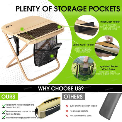 Camdoor Upgraded Foldable Stool Ultra Light 1.5 Lbs Max Load 500Lbs Portable Outdoor Chair with Side Pockets & Shoulder Strap for Camping Hiking Fishing BBQ