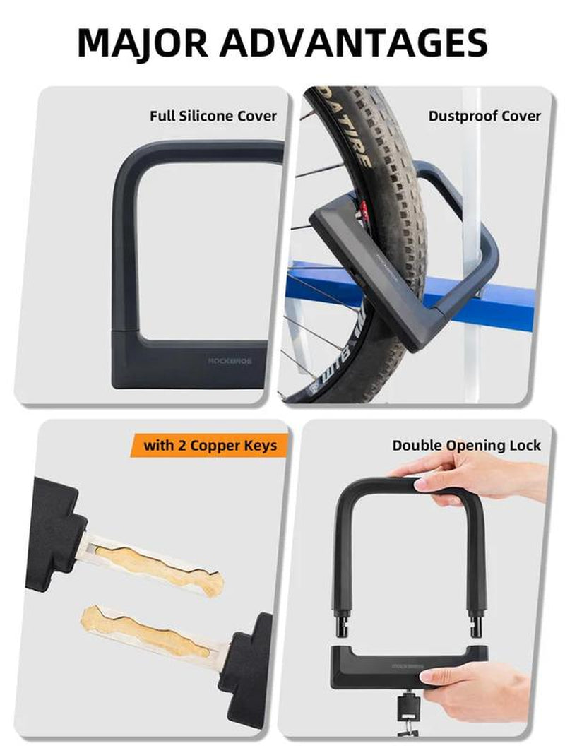 ROCKBROS Bike U Lock Heavy Duty anti Theft Carbon Steel Bicycle Lock Suitable for Road, Mountain, and Scooter Bikes