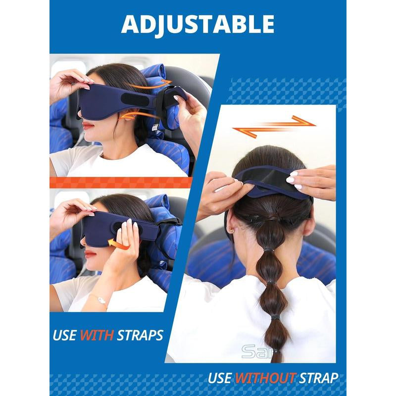 Airplane Head Strap 3D Eye Mask Travel Pillow Alternative for Long Flight 360° Support Sleep Hold Stop Bobblehead Ultra-Compact Lightweight Black