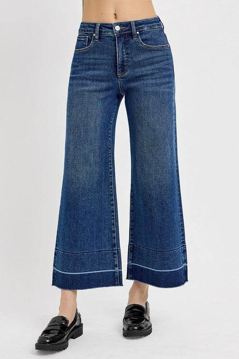 RISEN Full Size Tummy Control High Rise Crop Wide Hem Jeans plus Size