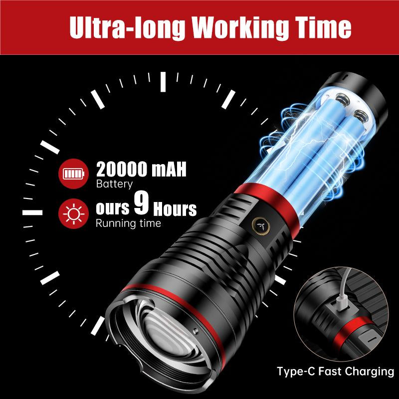 SKYFIRE Model 1209 – 2800 Lumen Rechargeable LED Flashlight, Ultra-Bright, 3 Lighting Modes, Waterproof, with Shoulder Strap – Ideal for Camping, Emergency, Hiking, and Outdoor Use