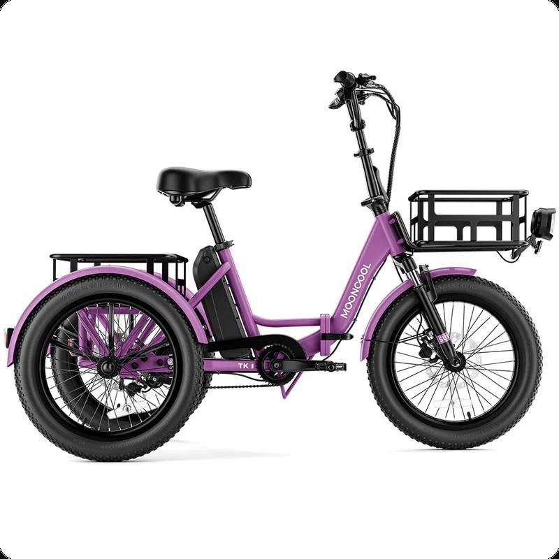 Mooncool 500W TK1 Folding Electric Trike for Adults,1000W Peak Power 16 MPH 70 Miles 3 Wheels Electric Bicycle，48V*14.5 Ah UL 2849 Removable Battery,Ebike