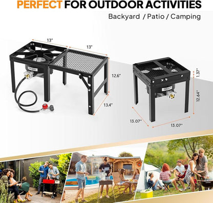 ROVSUN 100,000 BTU Propane Stove with Foldable Side Shelf, Single Burner Gas Stove for Outdoor Cooking with Regulator, Perfect for Camping, Tailgating, Turkey Frying, Seafood Boiling & Home Brewing