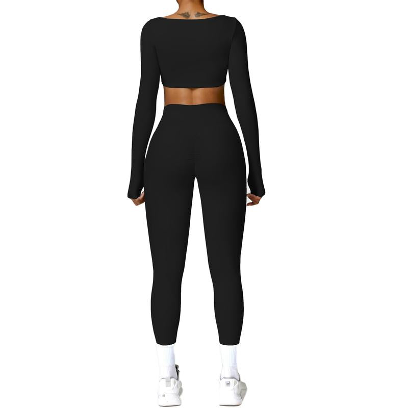 Women Skinny Jumpsuit Solid Color Ribbed Knit Long Sleeve Square Neck Bodycon Jumpsuit Romper Work Out Sport Yoga Playsuits