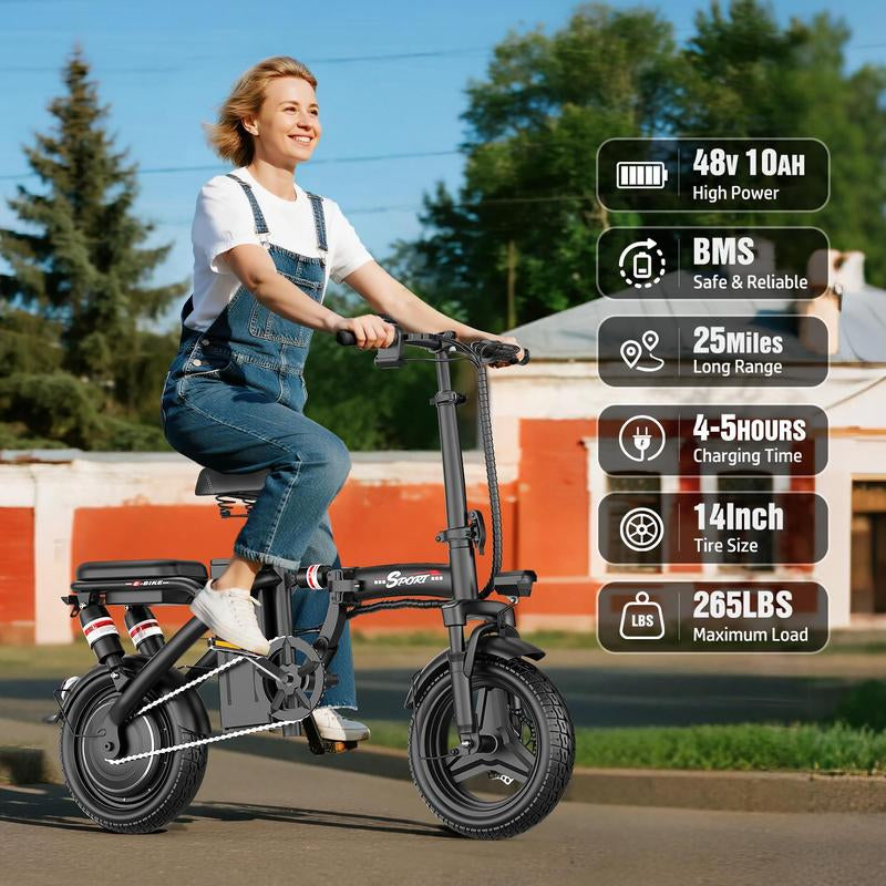 【Get It for $100 Less than Amazon!】Azhar Z8 BIKE | Peak 1200W | 25MPH | 14" Pneumatic Tires | 22-40 Mile Range L Rear Disc Brake L Foldable L Two Seats