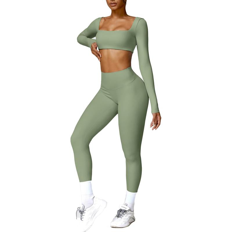 Women Skinny Jumpsuit Solid Color Ribbed Knit Long Sleeve Square Neck Bodycon Jumpsuit Romper Work Out Sport Yoga Playsuits