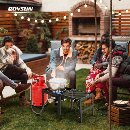 ROVSUN 100,000 BTU Propane Stove with Foldable Side Shelf, Single Burner Gas Stove for Outdoor Cooking with Regulator, Perfect for Camping, Tailgating, Turkey Frying, Seafood Boiling & Home Brewing