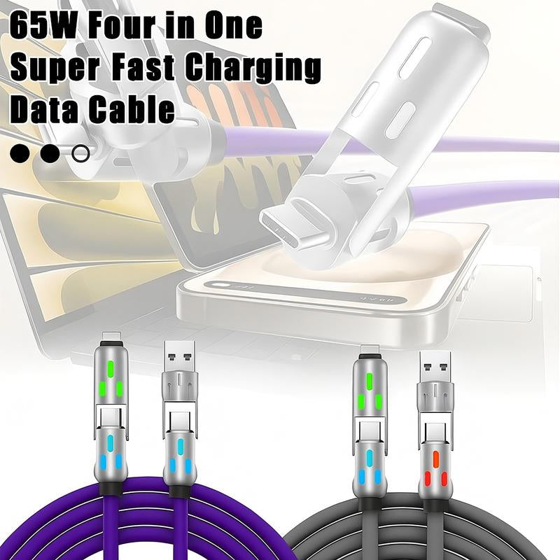 [Buy 1 Get 1 Free] 6.6Ft 4-In-1 Multi USB Charging Cable with USB A,Type C,Lightning-Max65W Fast Charging & Data Sync for Iphone16/15,Ipad Pro, Samsung & Laptops Fast Charger Usb Cable 4-In-1 Fast Breathing Light -Max 1 Usb-C Data 4 1 Charging Cable O